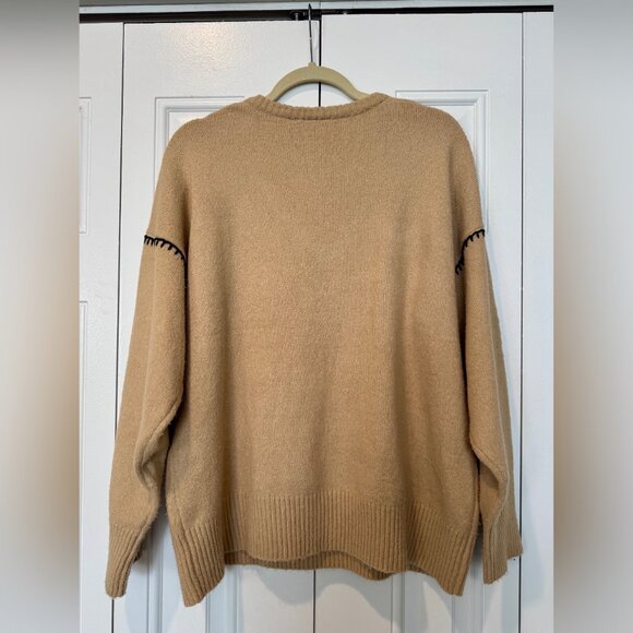 BELOVED WOMAN Beige V-Neck Sweater with Black Stitching - Picture 2 of 5
